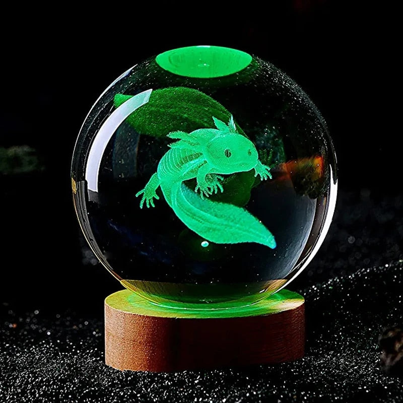 3D Axolotl Crystal Ball Lamp Laser Engraved Night Light