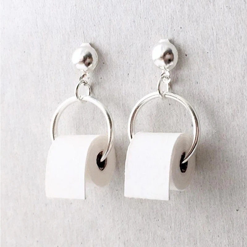 Silver Toilet Paper Roll Earrings Jewelry