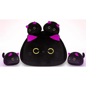 Black Cat Mom with 4 Kitten Set Stuffed Animal Pillow Plush (2 Style)