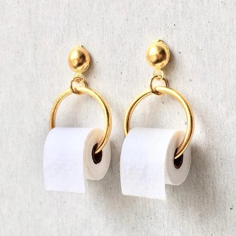 Gold Toilet Paper Roll Earrings Jewelry