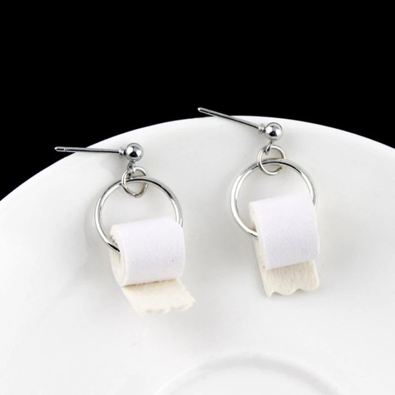 Silver Toilet Paper Roll Earrings Jewelry