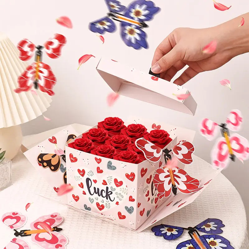 Flying Butterfly Explosion Eternal Rose DIY Gift Box (4 Colors)