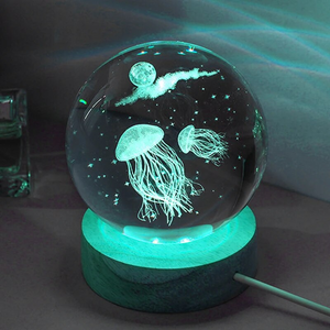 3D Jellyfish Lamp Laser Engraved Crystal Ball LED Night Light
