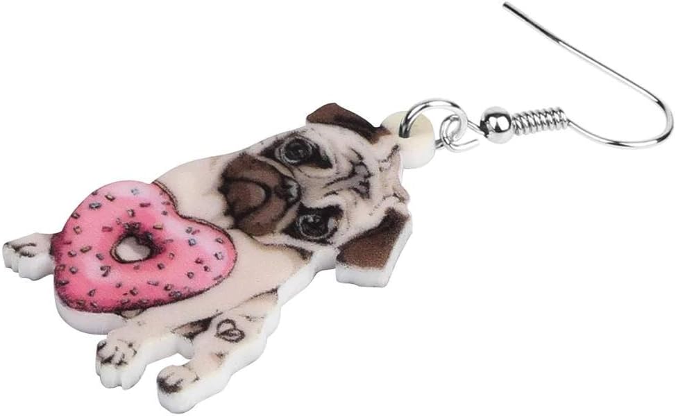 Pug Heart Donut Earrings Acrylic Cute Dog Pet Jewelry