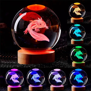 3D Axolotl Crystal Ball Lamp Laser Engraved Night Light