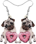 Pug Heart Donut Earrings Acrylic Cute Dog Pet Jewelry