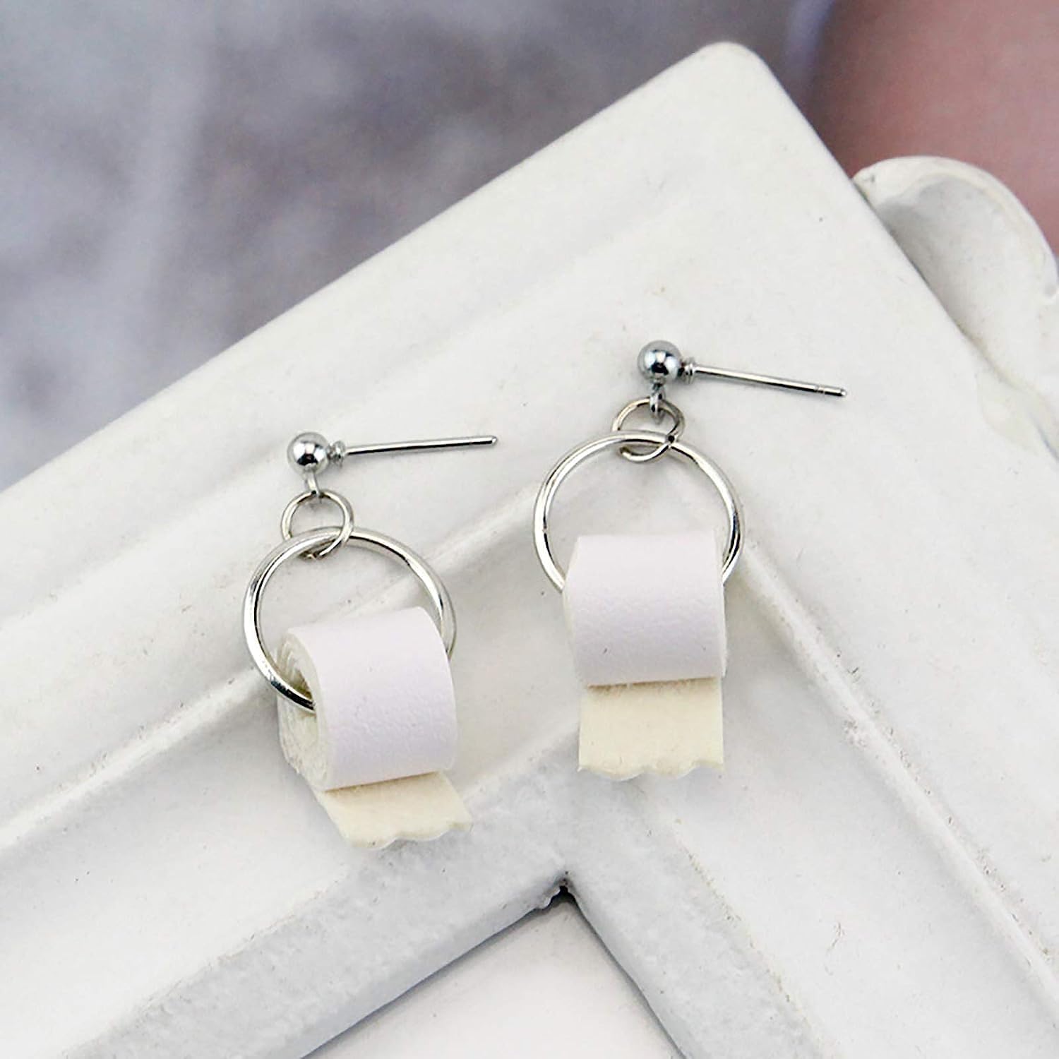 Silver Toilet Paper Roll Earrings Jewelry