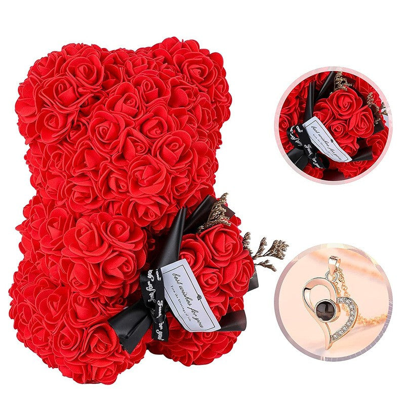 Enchanted Forever Rose Teddy Bear Gift Set with Necklace