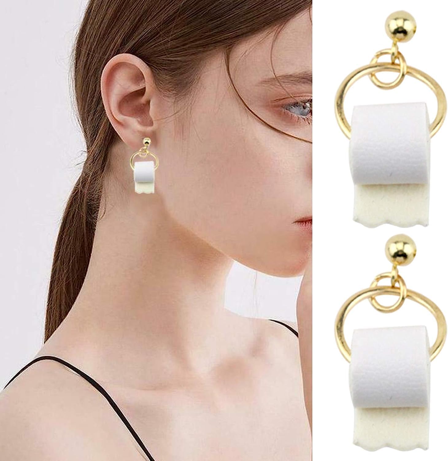 Gold Toilet Paper Roll Earrings Jewelry