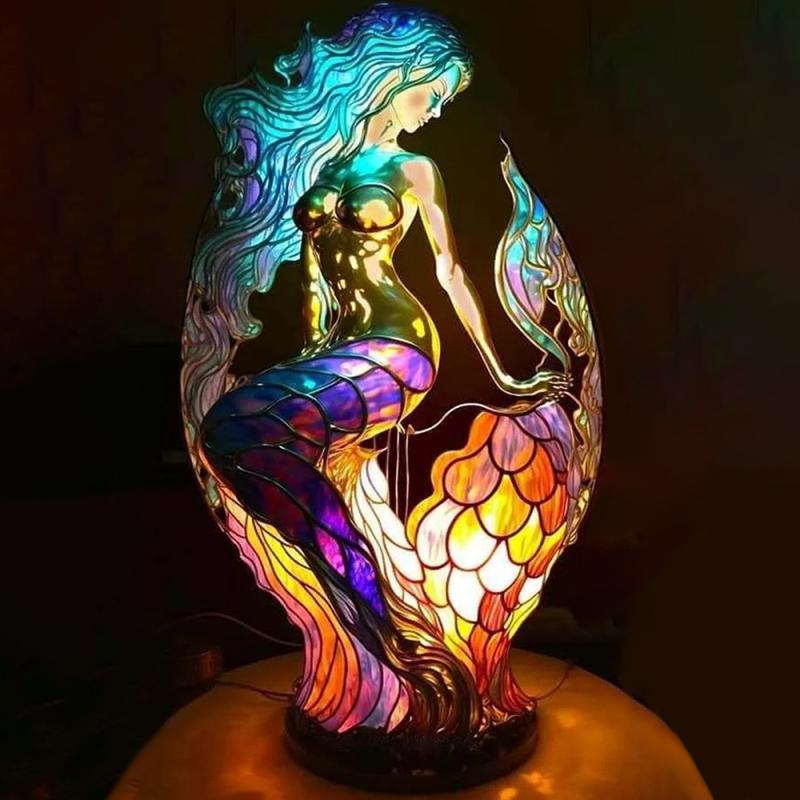 Mermaid Stained Glass Style Animal Lamp (12 Options) Turtle Owl Lion