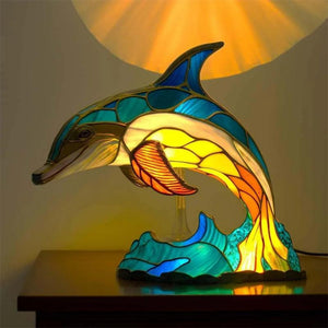 Mermaid Stained Glass Style Animal Lamp (12 Options) Turtle Owl Lion