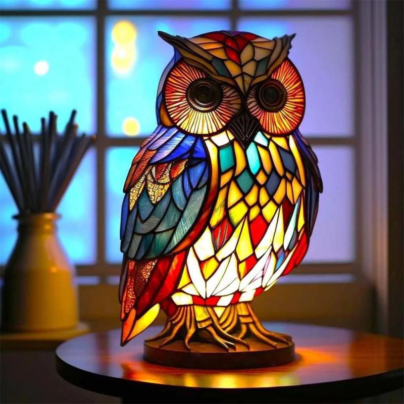 Mermaid Stained Glass Style Animal Lamp (12 Options) Turtle Owl Lion