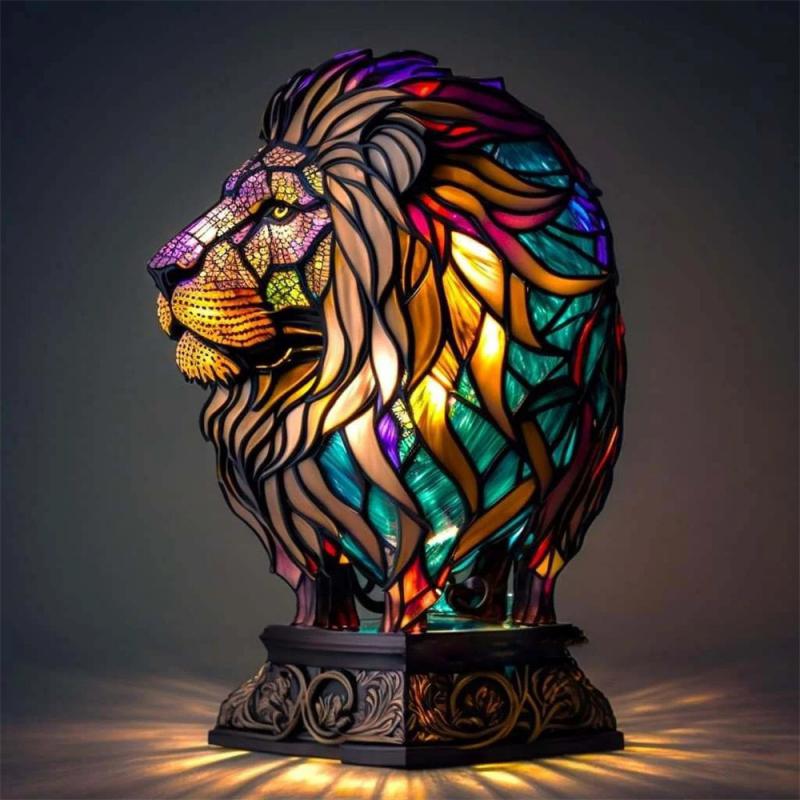 Mermaid Stained Glass Style Animal Lamp (12 Options) Turtle Owl Lion