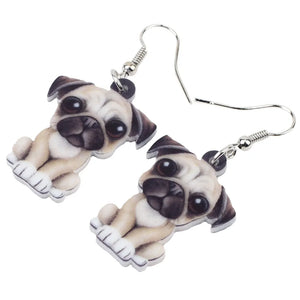 Pug Puppy Earrings Acrylic Cute Dog Pet Jewelry