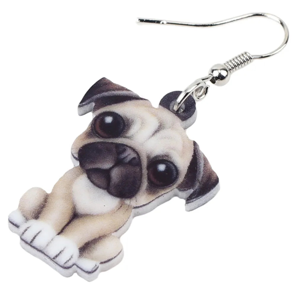 Pug Puppy Earrings Acrylic Cute Dog Pet Jewelry