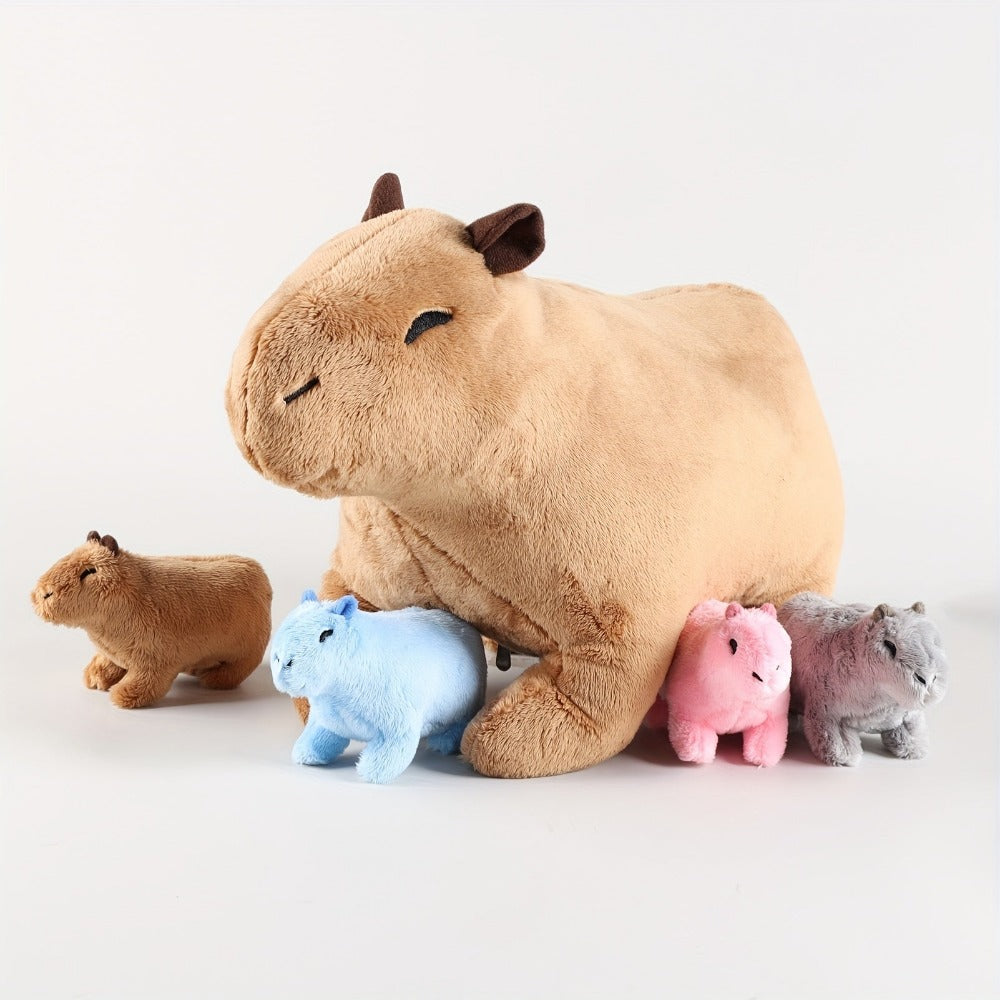 5in1 Capybara Mom With Babies Stuffed Animal Plush