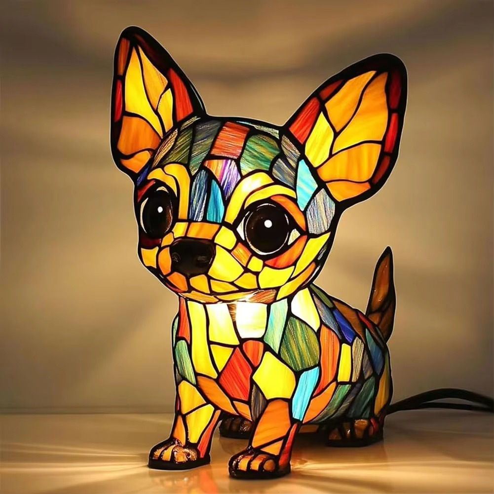 Stained Glass Style Dog Lamps (4 Options) Corgi Pug or Dachshund