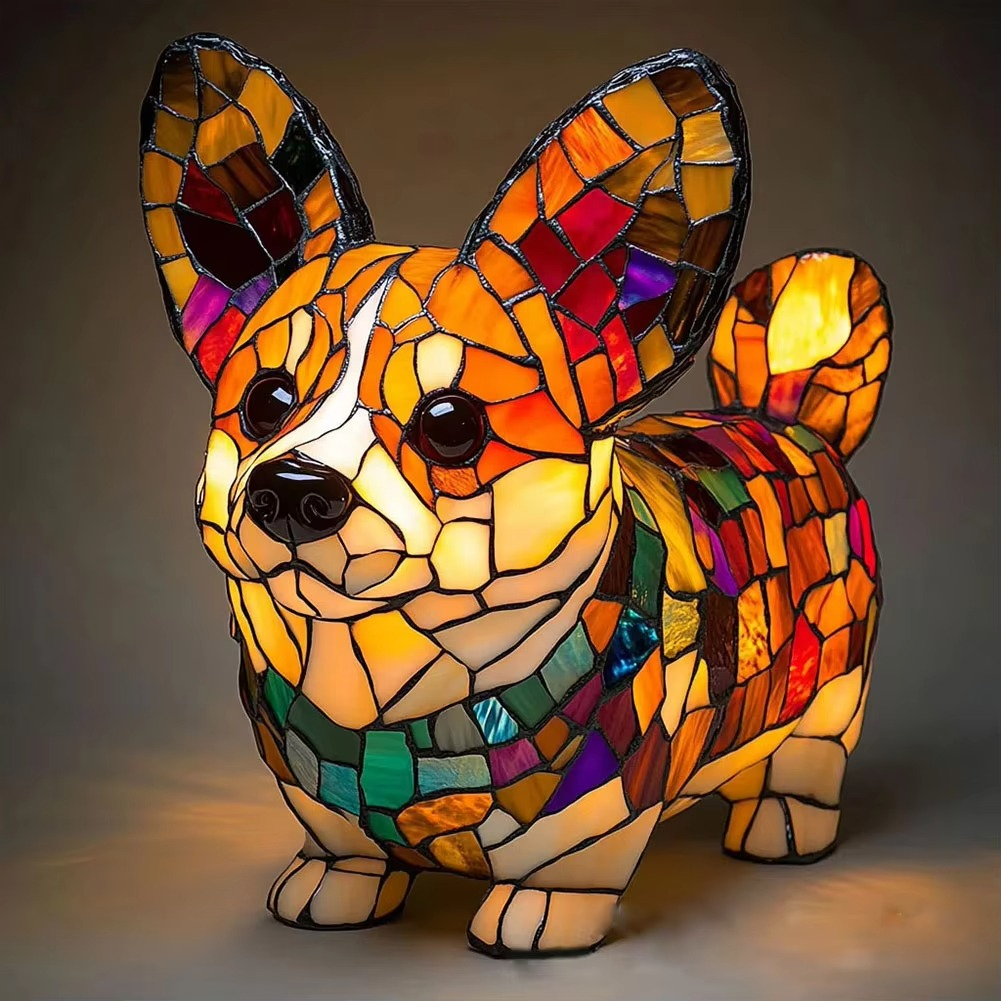 Stained Glass Style Dog Lamps (4 Options) Corgi Pug or Dachshund