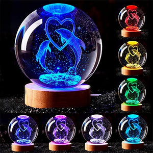 3D Dolphin Crystal Ball Lamp Laser Engraved Night Light