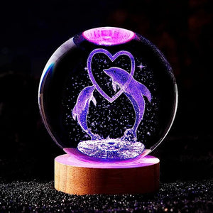 3D Dolphin Crystal Ball Lamp Laser Engraved Night Light