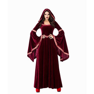 Medieval Princess Hooded Victorian Red Dress (Size S-XL)