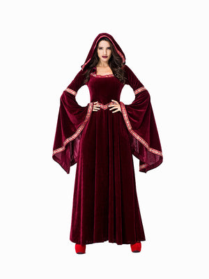 Medieval Princess Hooded Victorian Red Dress (Size S-XL)