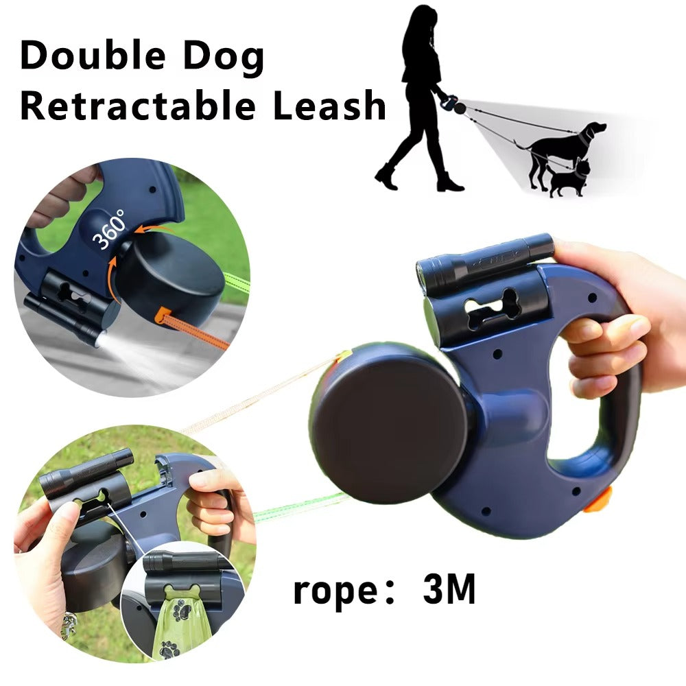 Retractable Dual Dog Leash (3 Colors) with LED Light