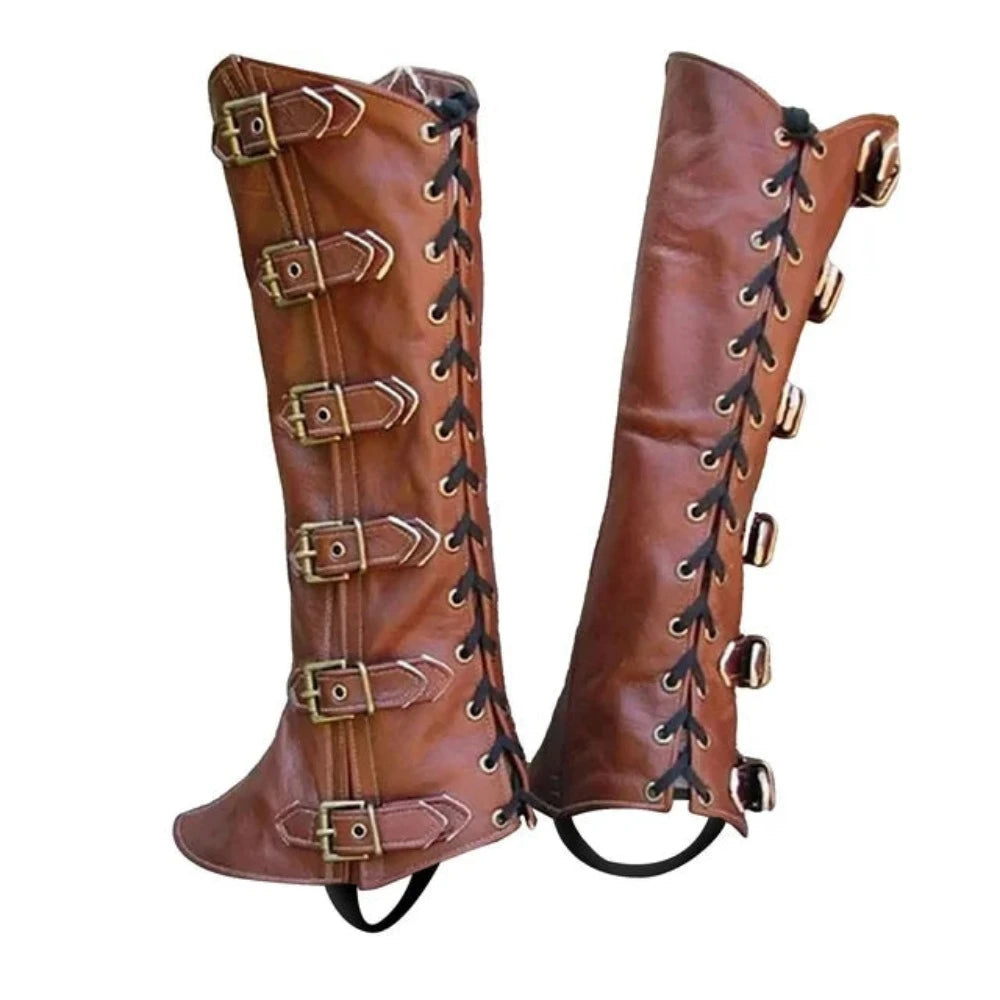 Medieval PU Leather Lace-Up Greaves (2 Colors)