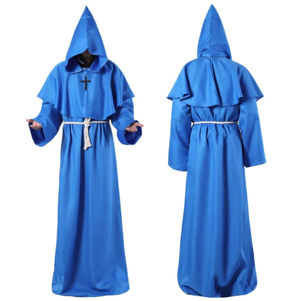 Monk Costume Priest Hooded Sorcerer Robe (7 Colors) S-XL