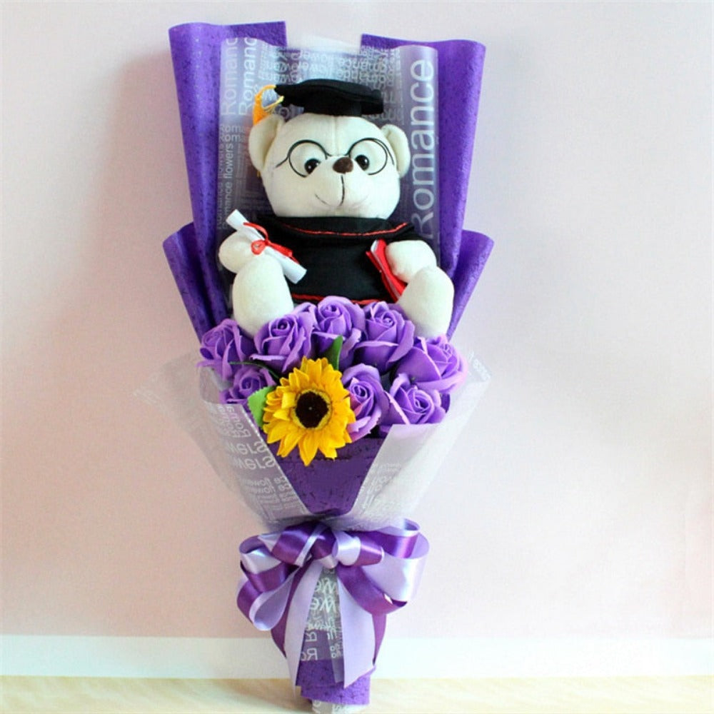 Teddy Bear Graduation Day Flower Bouquet (4 Colors) NO GIFT BOX