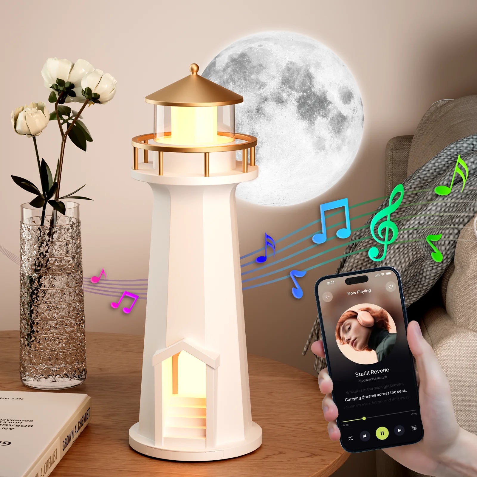 Lighthouse Moon Projector Bluetooth Speaker Lamp