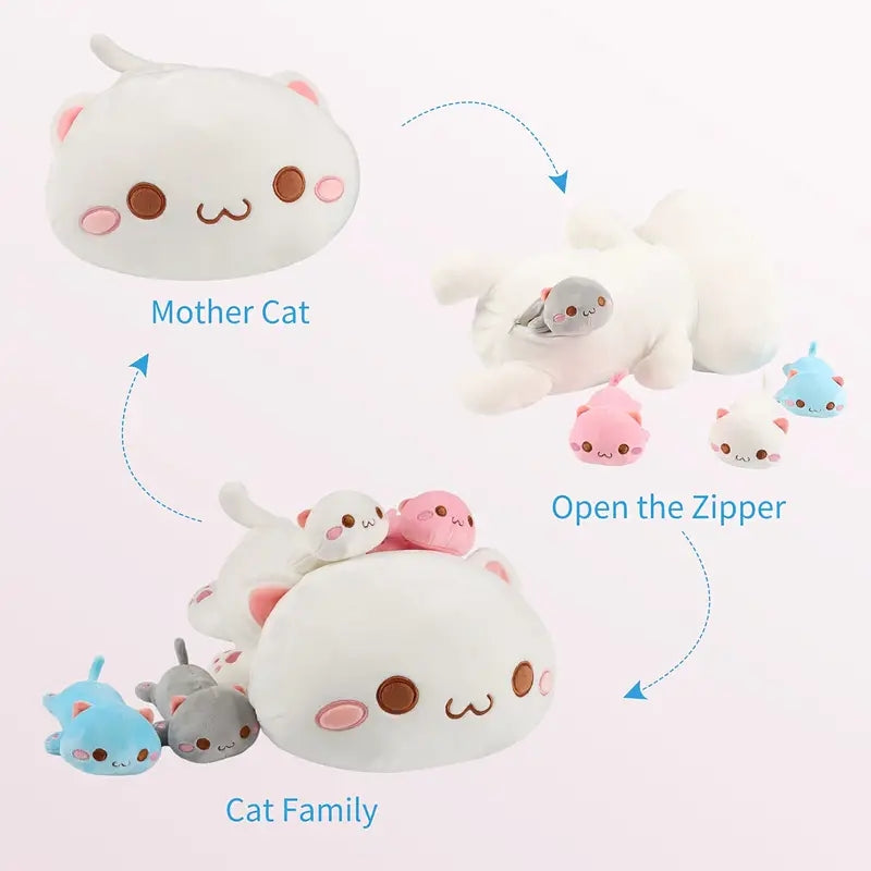 5in1 Cat Mom With Babies Stuffed Animal Plush 47cm-13cm