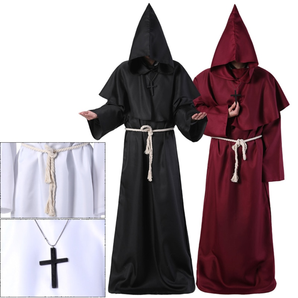 Monk Costume Priest Hooded Sorcerer Robe (7 Colors) S-XL