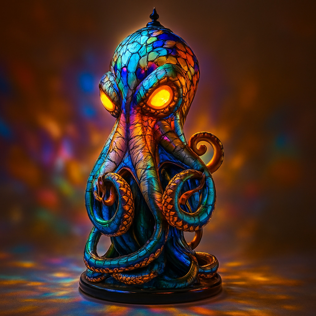 Octopus Ocean Stained Glass Style Lamp