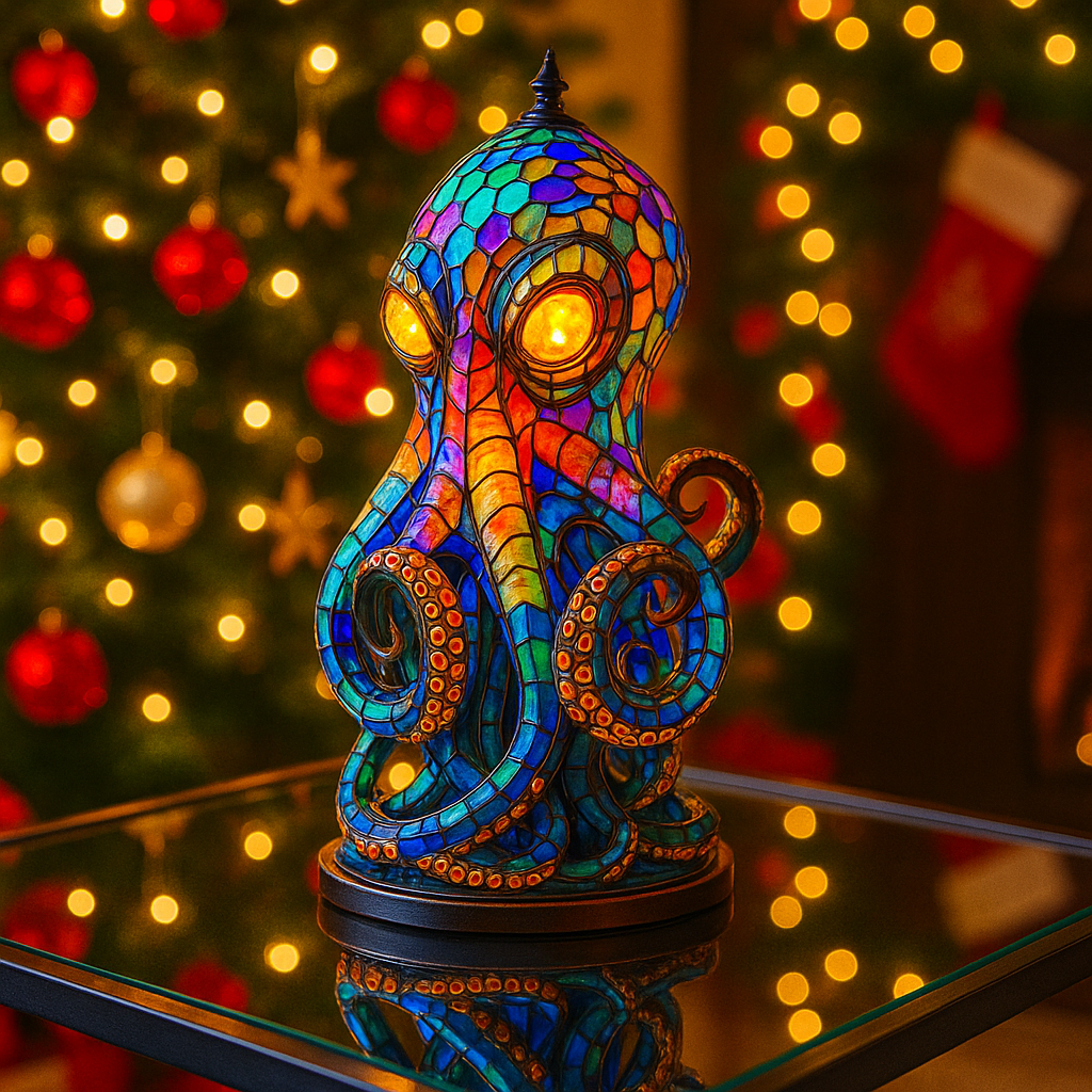 Octopus Ocean Stained Glass Style Lamp