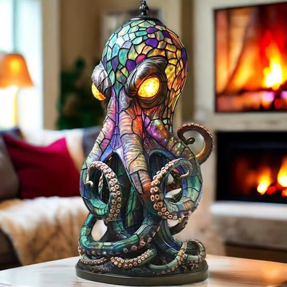Octopus Ocean Stained Glass Style Lamp