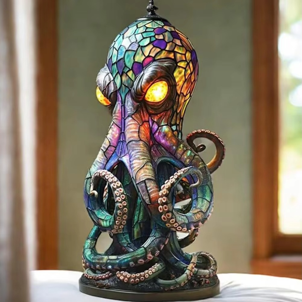 Octopus Ocean Stained Glass Style Lamp
