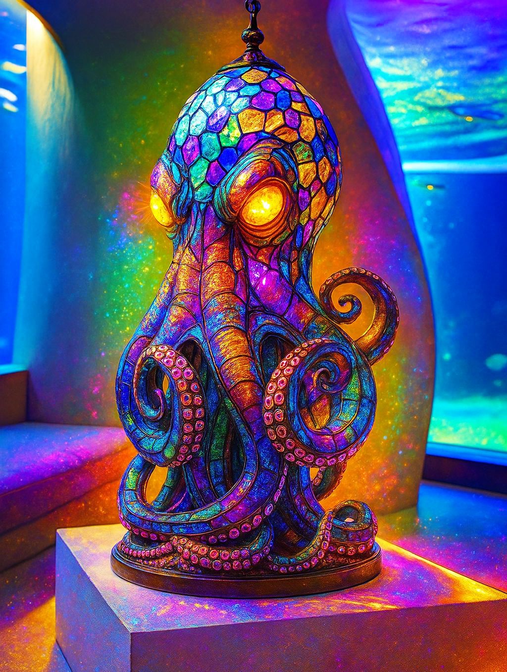 Octopus Ocean Stained Glass Style Lamp