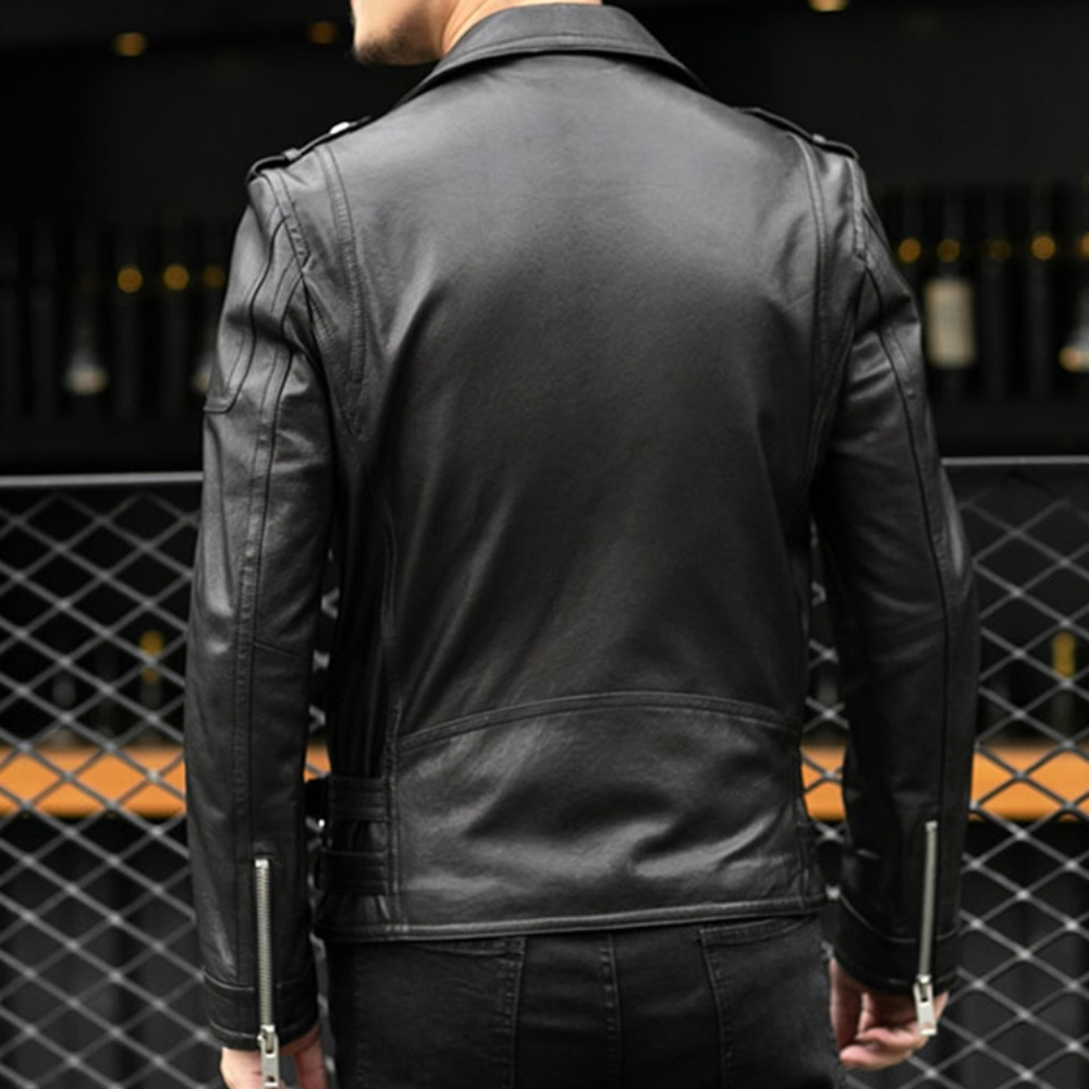 Black Zipper Leather Jacket (7 Sizes) M-5XL