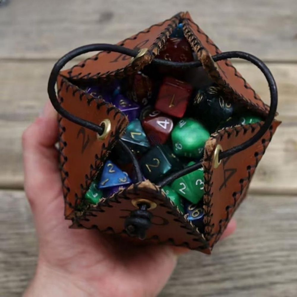 Polygonal D20 Dice Leather Purse Bag