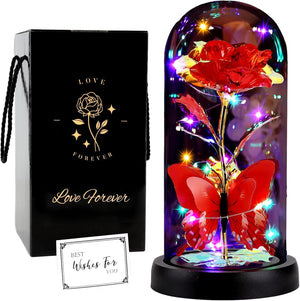 Enchanted Butterfly Galaxy Rose LED Glass Display (Pink Box)