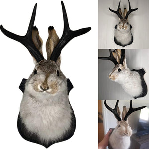 Faux Jackalope Wall Mounted Rabbit Plaque Fauxidermy