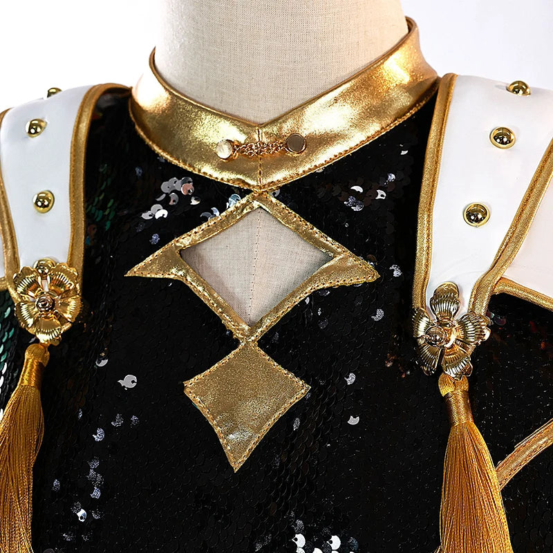 K-Pop Star Black & Gold Premium Cosplay Costume | Optional Wig (S-3XL)