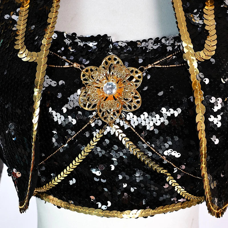 K-Pop Star Black & Gold Premium Cosplay Costume | Optional Wig (S-3XL)