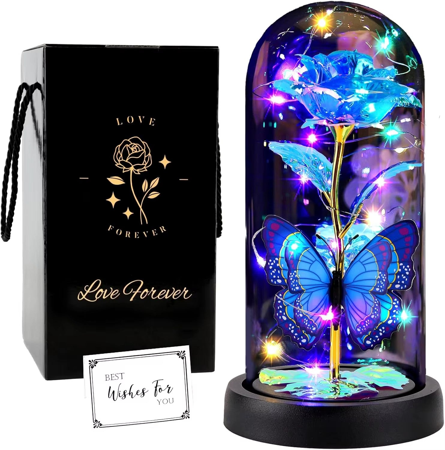 Enchanted Butterfly Galaxy Rose LED Glass Display (Pink Box)