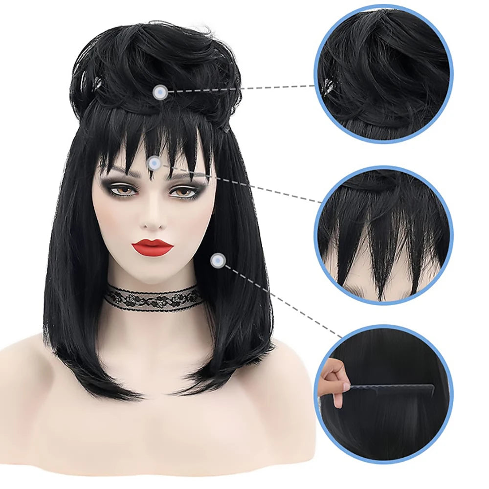 Goth Girl Spooky Black Wig Costume