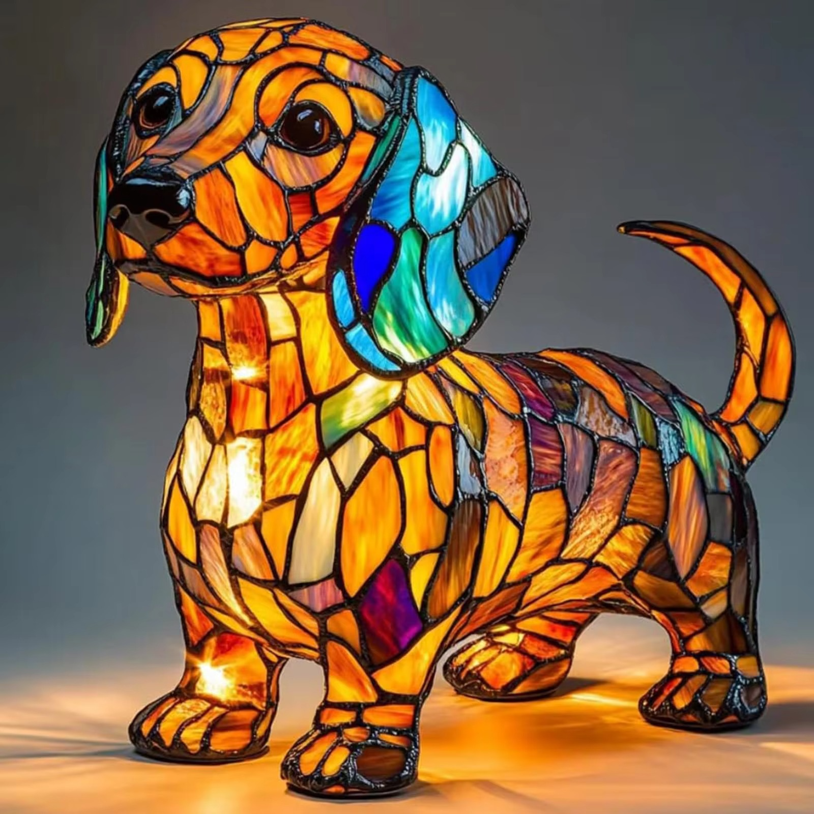 Stained Glass Style Dog Lamps (4 Options) Corgi Pug or Dachshund