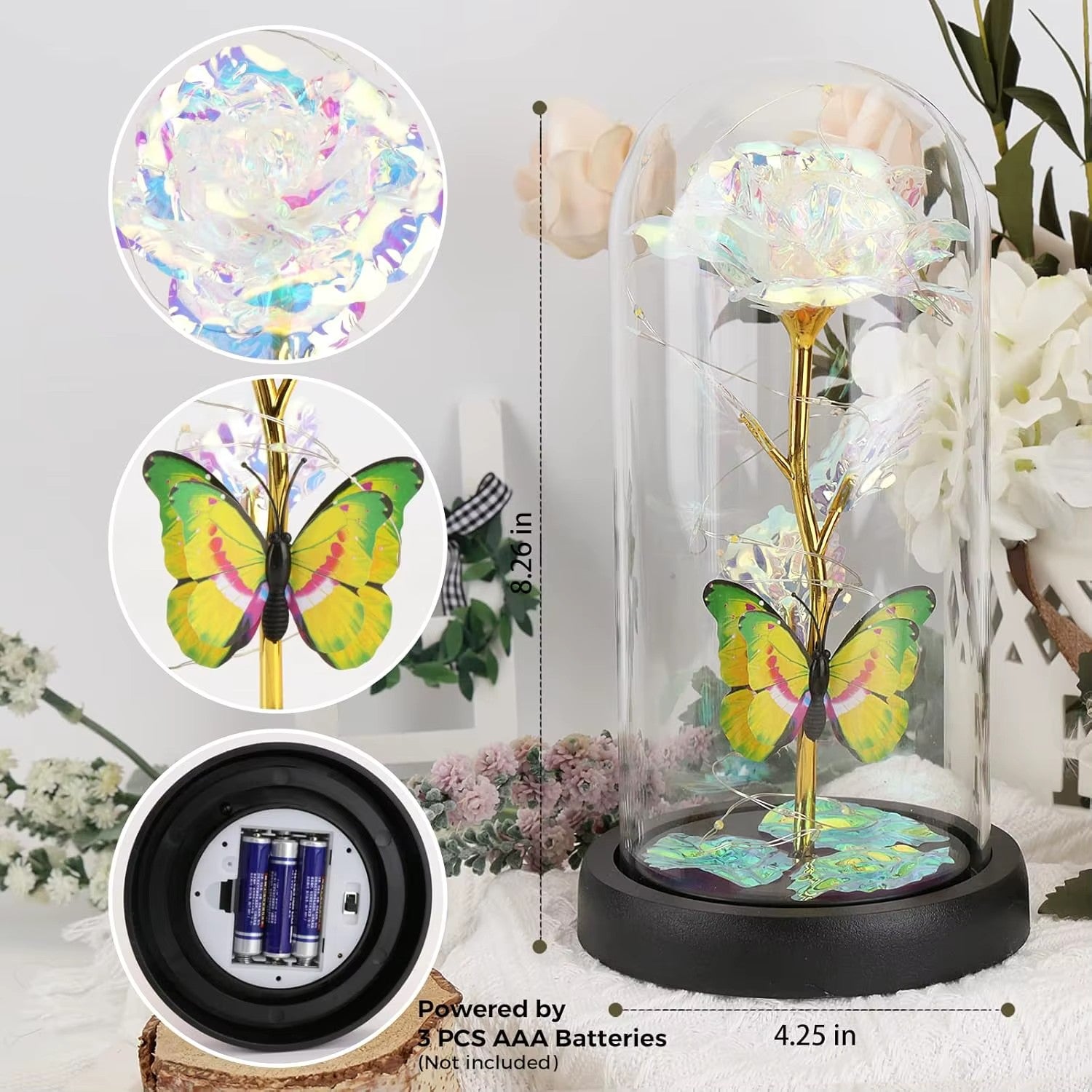 Enchanted Butterfly Galaxy Rose LED Glass Display (Pink Box)