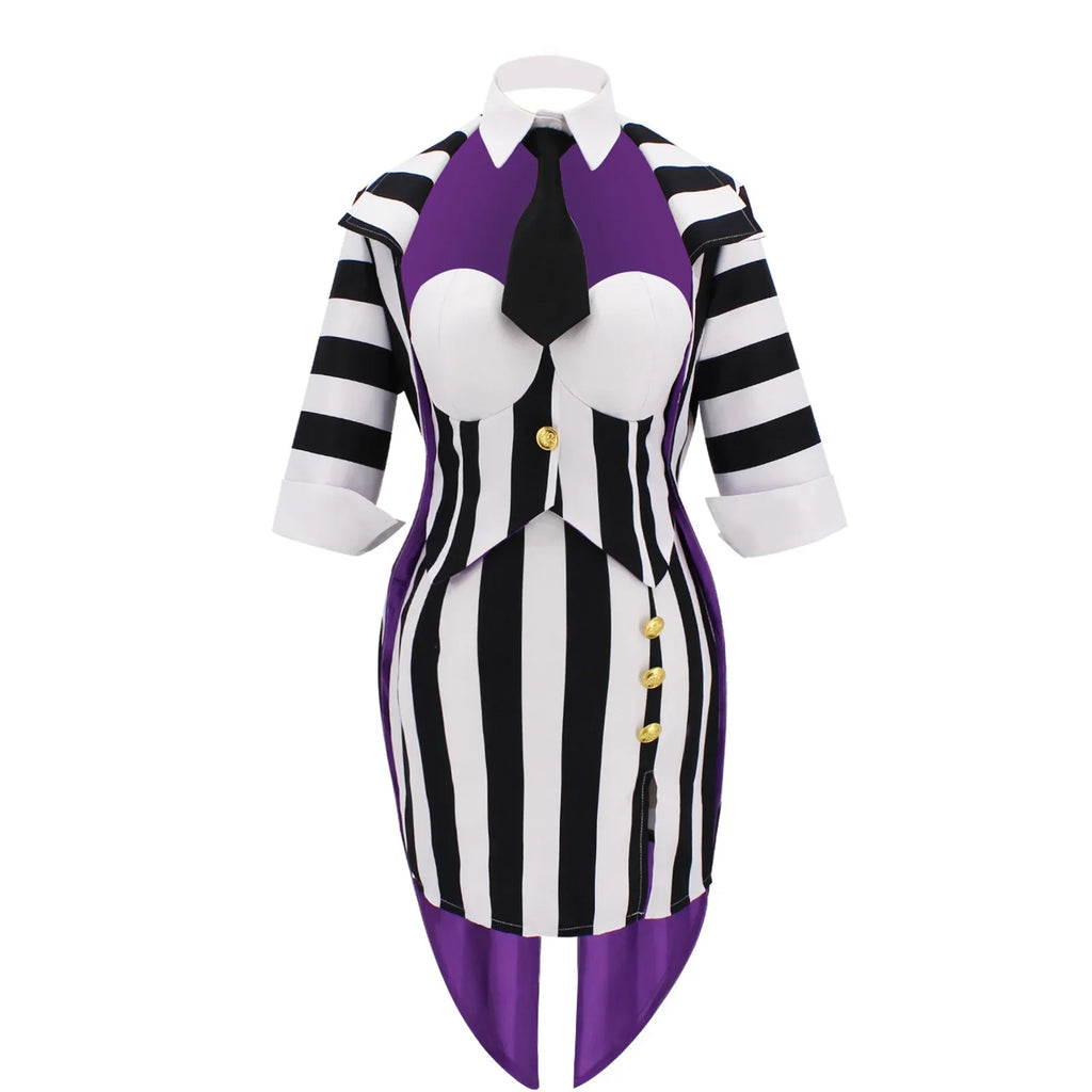 Purple Stripe Office Uniform Dress Costume Set (Size S-2XL)