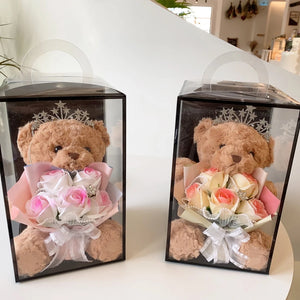 Crown Bear Plush Rose Flower Bouquet Gift Box (4 Style) 25cm